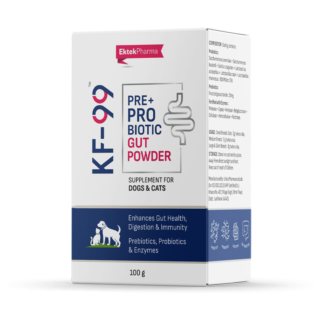 gut powder packaging for dogs and cats with probiotics prebiotics and enzymes