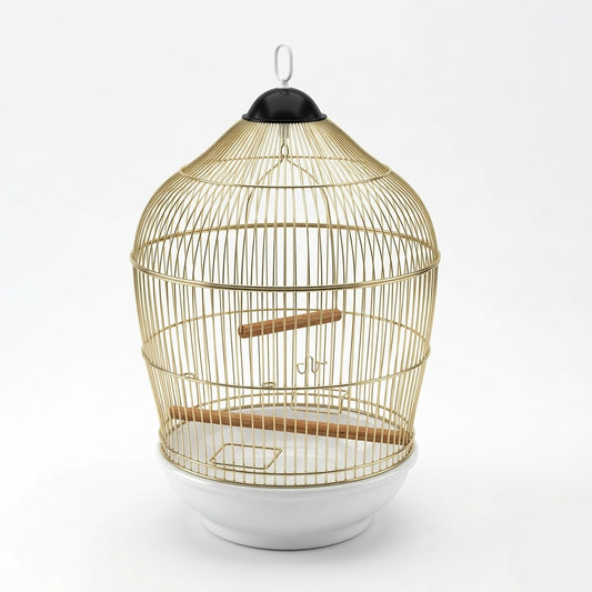 Hanging Metal Bird Cage with White Base