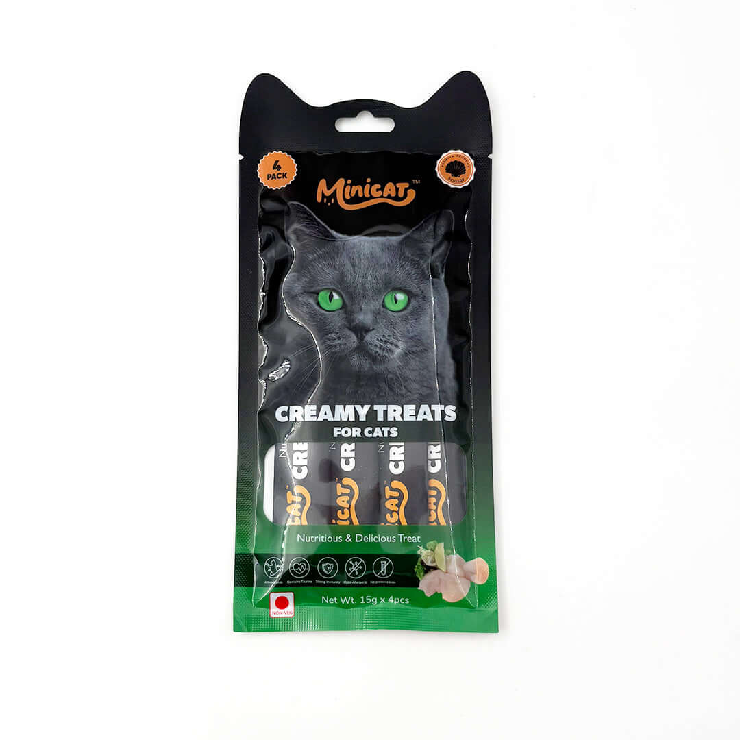 Minicat Creamy Cat Treats (Pack of 2) featuring nutritious lickable cat snack for cats in a stylish packaging.