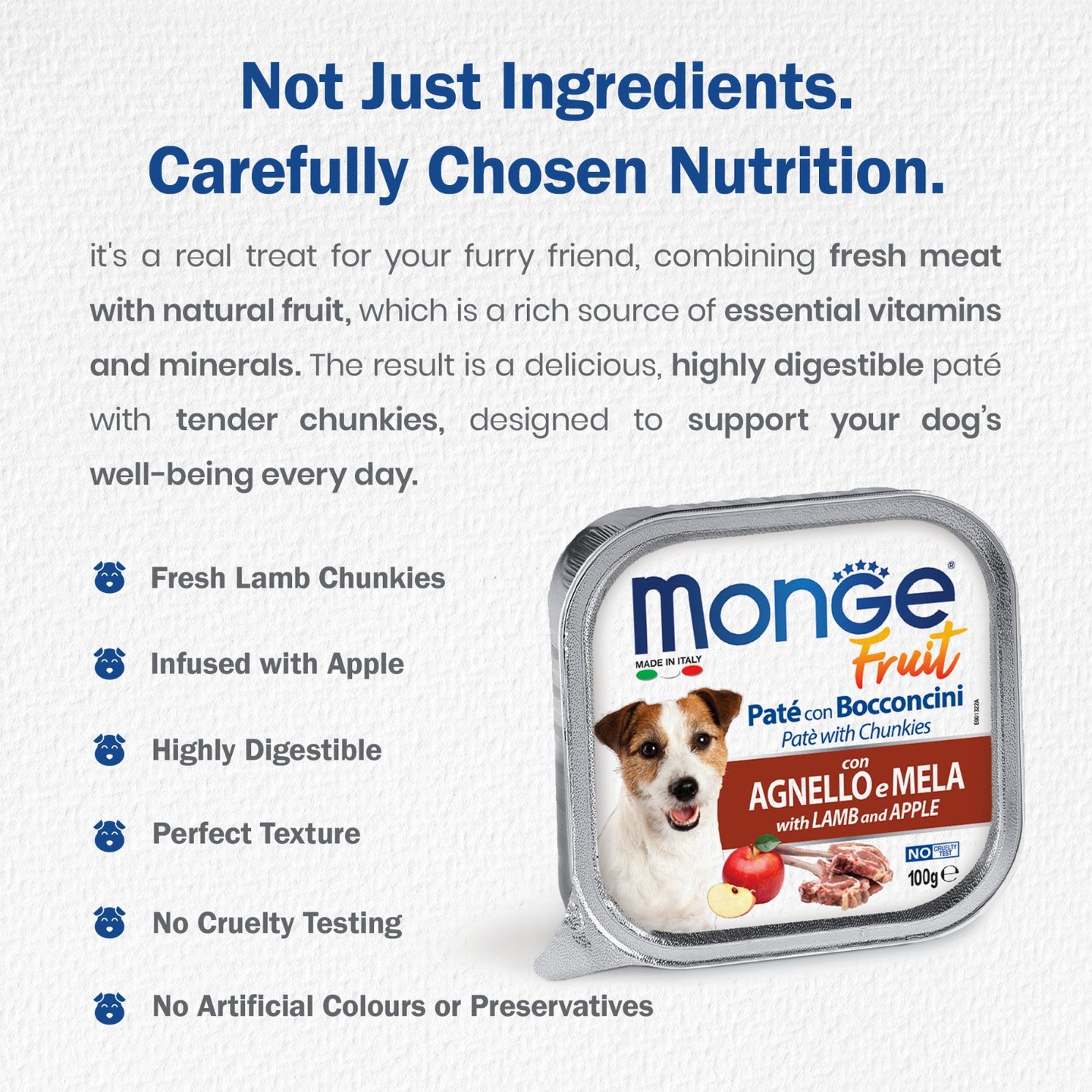 Monge Wet Dog Food Lamb & Apple – Fresh Lamb Meat 100g × 5 Pack