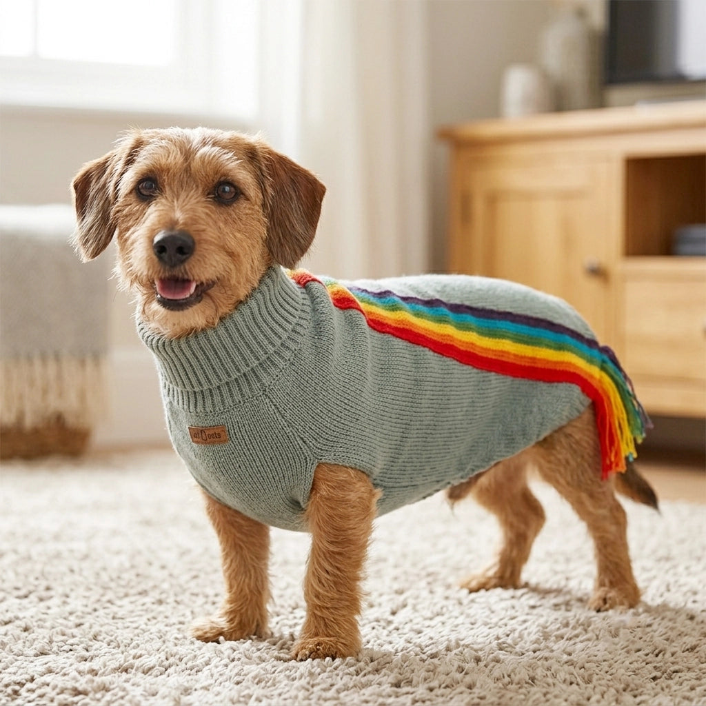Rainbow Striped High Neck Sweater For Dogs
