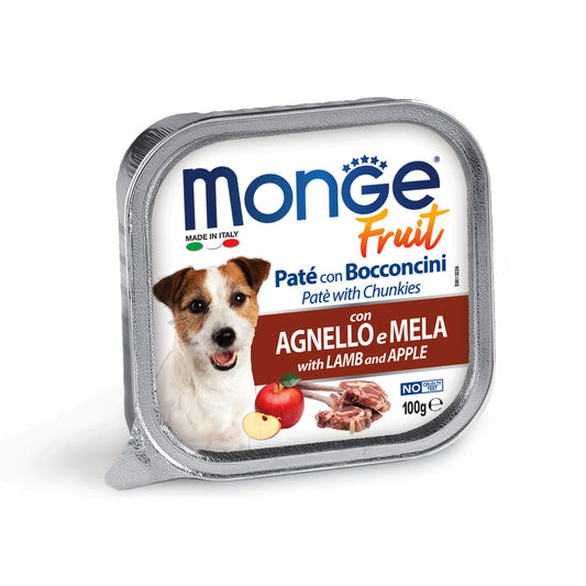 Monge Wet Dog Food Lamb & Apple – Fresh Lamb Meat 100g × 5 Pack