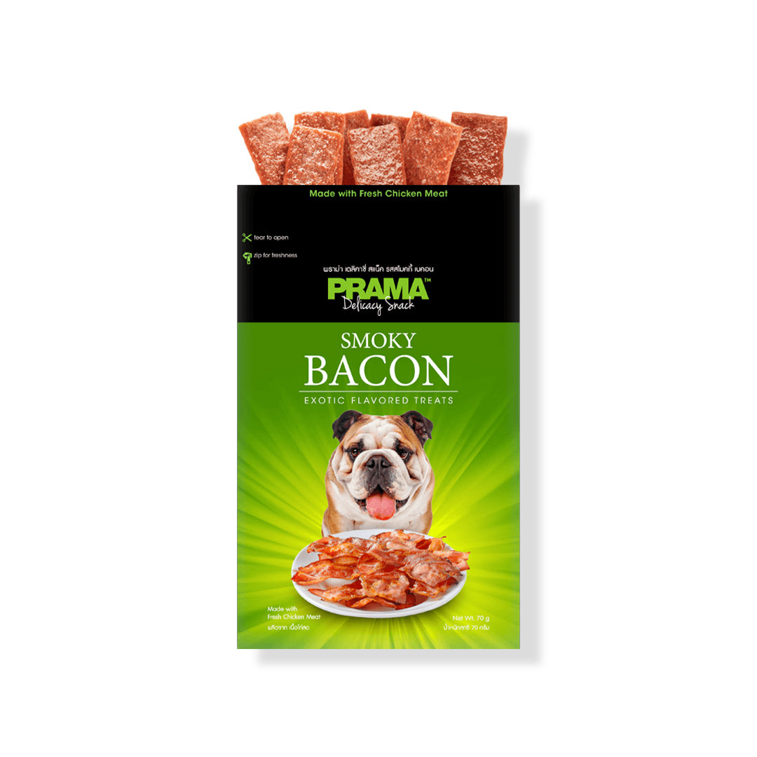 prama smoky bacon dog treats 70g combo pack